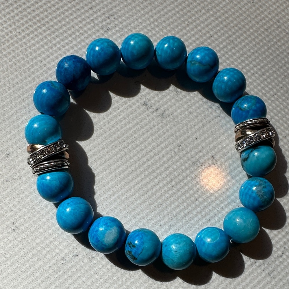 Brighton Dark Turquoise Blue Beaded Bracelet with Silver and Gold Accents